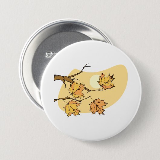 Herbstmaple-Blätter mit Zweigen und Sonnenuntergan Button (Vorne & Hinten)