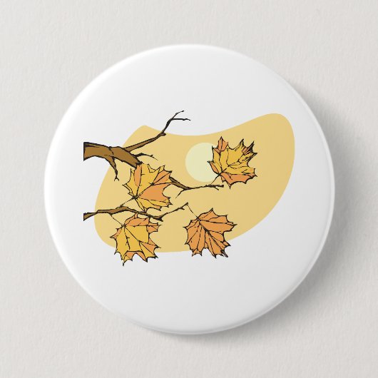 Herbstmaple-Blätter mit Zweigen und Sonnenuntergan Button (Vorderseite)
