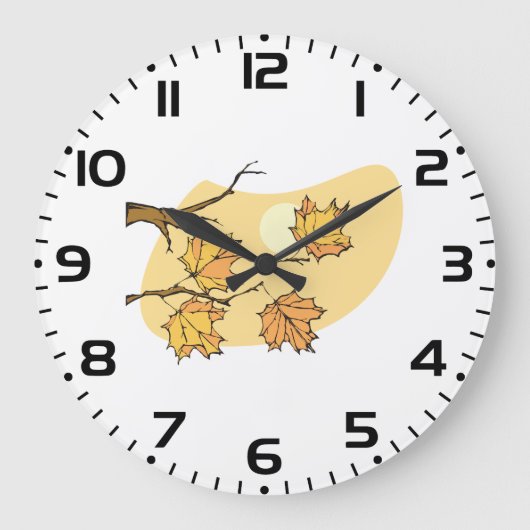 Herbstmaple-Blätter mit Zweigen und Sonnenuntergan Große Wanduhr (Vorderseite)