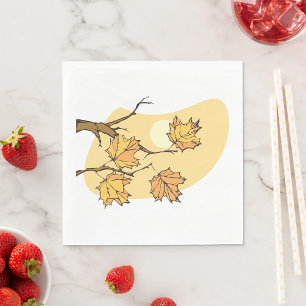 Herbstmaple-Blätter mit Zweigen und Sonnenuntergan Serviette