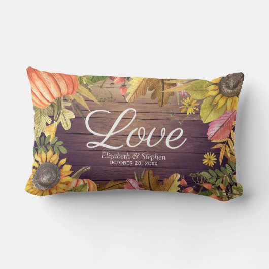 Herbstmaple Blätter Pumpkins Wood Polterabend Lendenkissen (Rückseite)