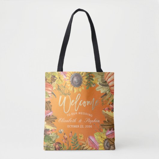 Herbstmaple Blätter Pumpkins Wood Wedding Willkomm Tasche (Vorderseite)
