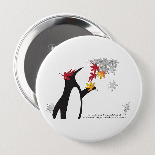 Herbstmaple-Blätter und Niedlicher Funny Pinguin Button (Vorne & Hinten)
