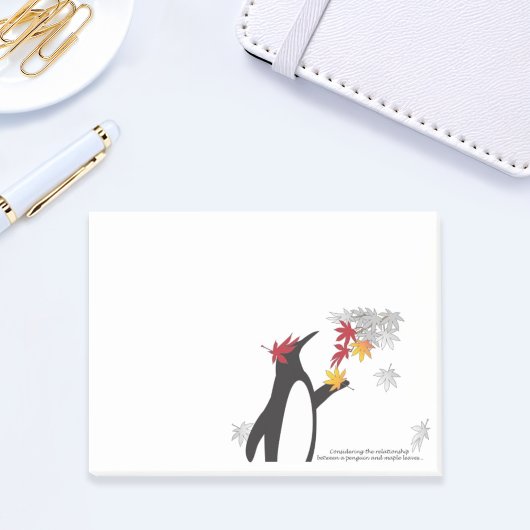 Herbstmaple-Blätter und Niedlicher Funny Pinguin Post-it Klebezettel