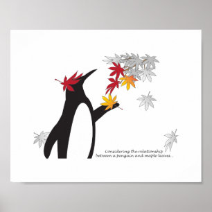 Herbstmaple-Blätter und Niedlicher Funny Pinguin Poster