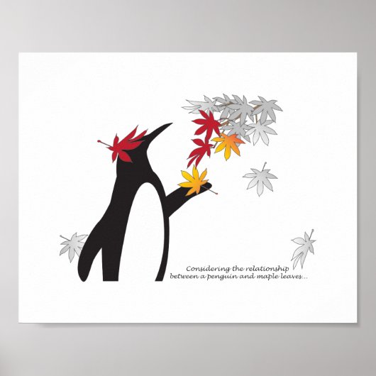 Herbstmaple-Blätter und Niedlicher Funny Pinguin Poster (Vorne)