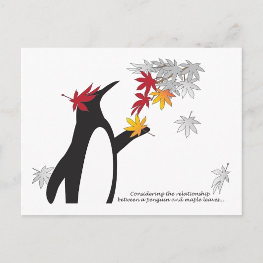 Herbstmaple Blätter und Pinguin Funny Fall Saison Postkarte (Vorderseite)
