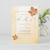 Herbstmaple Leaf Wasserfarbenhochzeit Einladung (Stehend Vorderseite)