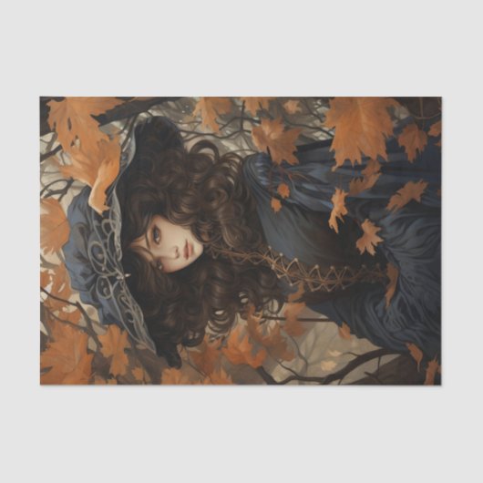 Herbstmaple Verlasse Hübsches Mädchen in Schwarz Seidenpapier (Vorderseite)