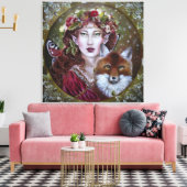 Herbstmärchen mit einem Fuchs-Leinwand-Druck Leinwanddruck (Insitu (Wohnzimmer))