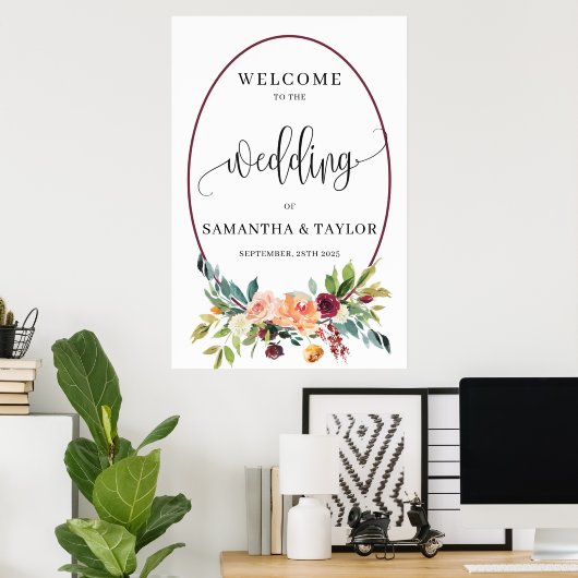 Herbstmarigold Blumengestein Hochzeitszeichen Poster (Heimbüro)