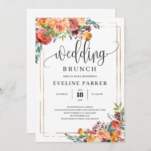 Herbstmarigold Orange Blume Hochzeitsbrunch einlad Einladung (Vorne/Hinten)