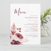 Herbstmenü für Hochzeiten in Burgund und Rosa Menükarte (Stehend Vorderseite)