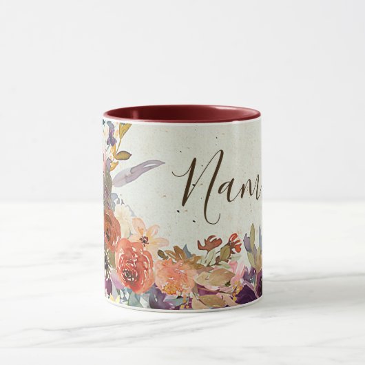 Herbstmischung Aquarellblumen personalisiert Tasse (Zentrum)