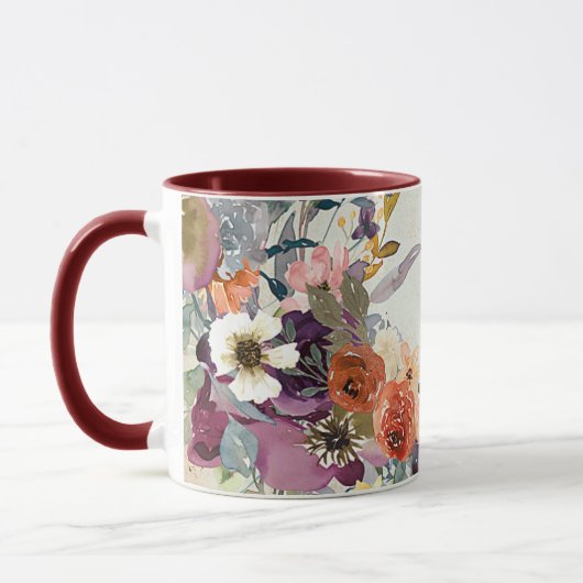 Herbstmischung Aquarellblumen personalisiert Tasse (Links)
