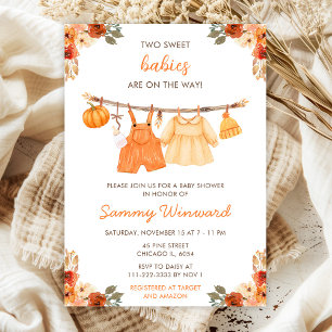 Herbstmode Wäscheleine Zwillings-Baby-Party Einladung