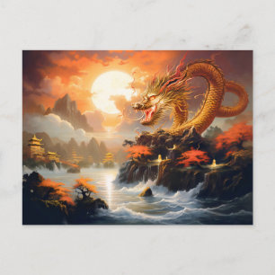 Herbstmondaufgang – chinesischer Airbrush-Drache i Postkarte