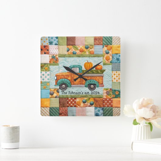 Herbstmontage Lieferwagen LKW-Mauerwerk Quadratische Wanduhr (Zuhause)