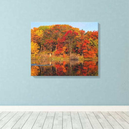 Herbstmorgen im Marthaler Park und im Teich Leinwanddruck (Insitu (Holzboden))