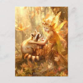 Herbstmühle mit Neugieriger Raccoon Postkarte