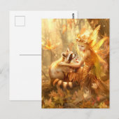 Herbstmühle mit Neugieriger Raccoon Postkarte (Vorne/Hinten)