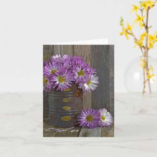 Herbstmummel Bouquet in alten Dosen Karte (Gelbe Blume)