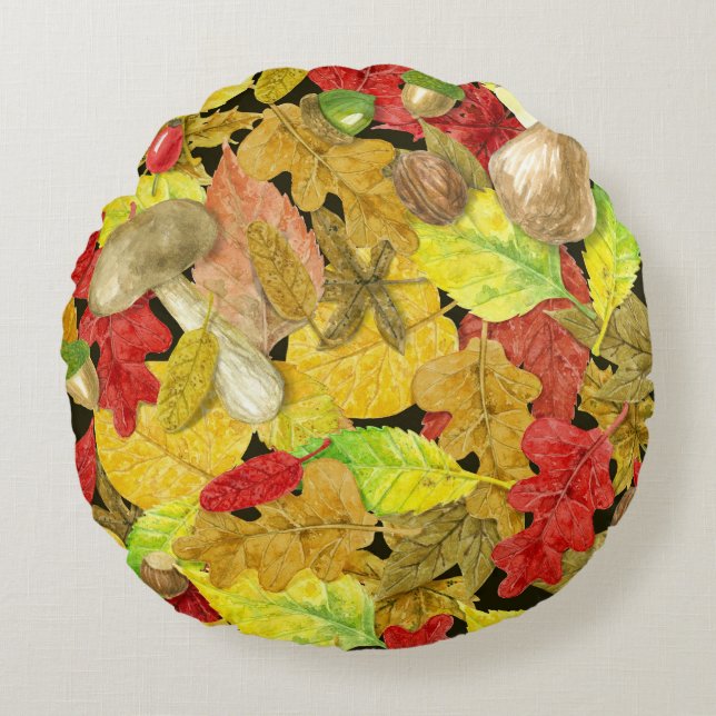 Herbstmuster der Wasserfarbe Rundes Kissen (Vorderseite)