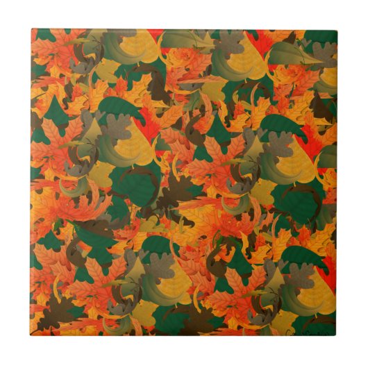 Herbstmuster mit fallenden Blättern Fliese (Vorderseite)
