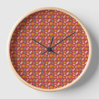 Herbstmuster rote orangefarbene Wandleuchte Uhr