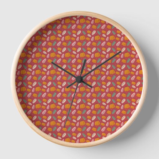 Herbstmuster rote orangefarbene Wandleuchte Uhr (Vorderseite)