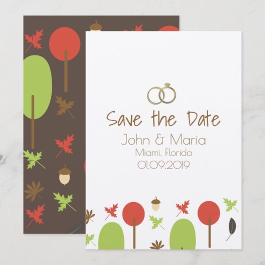 Herbstmuster Save the Date Kraft Einladung (Vorne/Hinten)