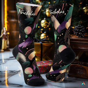 Herbstnacht-Abstrakte Socken in Lila und Grün