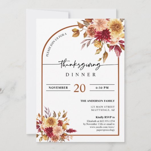 Herbstnächte Boho Arch Erntedank Abendessen Party Einladung (Vorderseite)