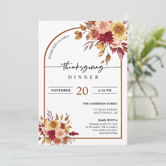 Herbstnächte Boho Arch Erntedank Abendessen Party Einladung (Stehend Vorderseite)