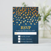 Herbstnächte Gold- und Blue Grunge-Hochzeit RSVP Karte (Stehend Vorderseite)