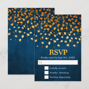Herbstnächte Gold- und Blue Grunge-Hochzeit RSVP Karte