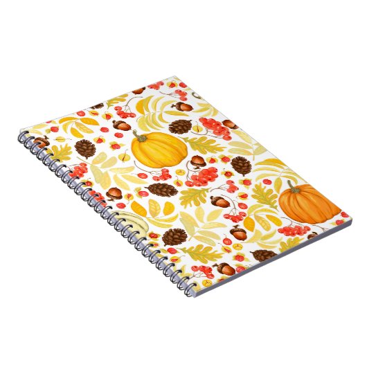 Herbstnahtloser Hintergrund mit Kürbis, Eicheln, Notizblock (Rechte Seite)