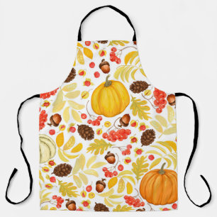 Herbstnahtloser Hintergrund mit Kürbis, Eicheln, Schürze