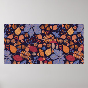 Herbstnahtloses Muster mit Blätter, Verzweigungen Poster