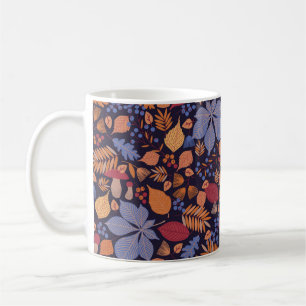 Herbstnahtloses Muster mit Blätter, Zweigen und  Kaffeetasse