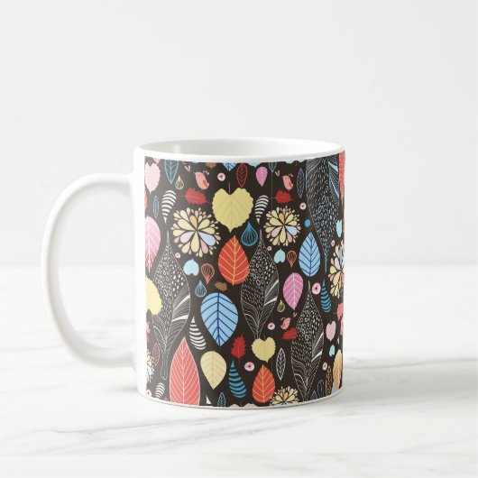 Herbstnahtloses Muster mit bunten Blätter und b Kaffeetasse (Links)