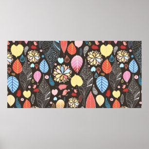 Herbstnahtloses Muster mit bunten Blätter und b Poster