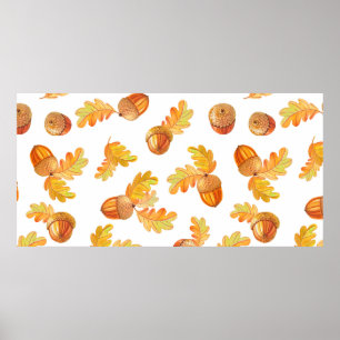 Herbstnahtloses Muster mit bunten Eichen-Blätter Poster