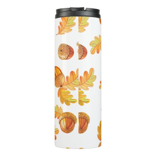 Herbstnahtloses Muster mit bunten Eichen-Blätter Thermosbecher (Rückseite)