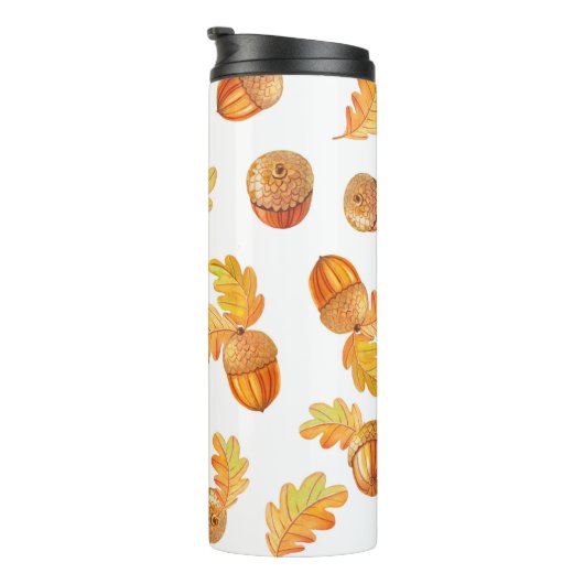 Herbstnahtloses Muster mit bunten Eichen-Blätter Thermosbecher (Nach rechts gedreht)