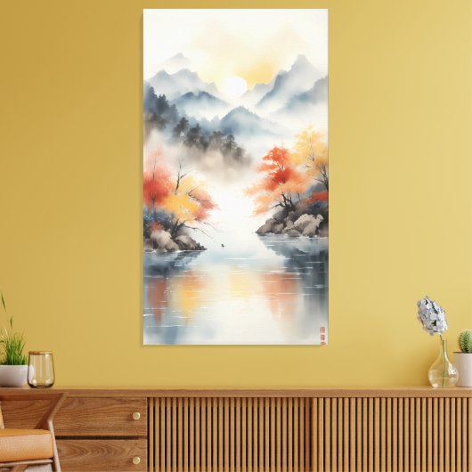 Herbstnebel über dem Bergsee Leinwanddruck (Insitu (Wohnzimmer))