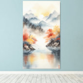 Herbstnebel über dem Bergsee Leinwanddruck (Insitu (Holzboden))