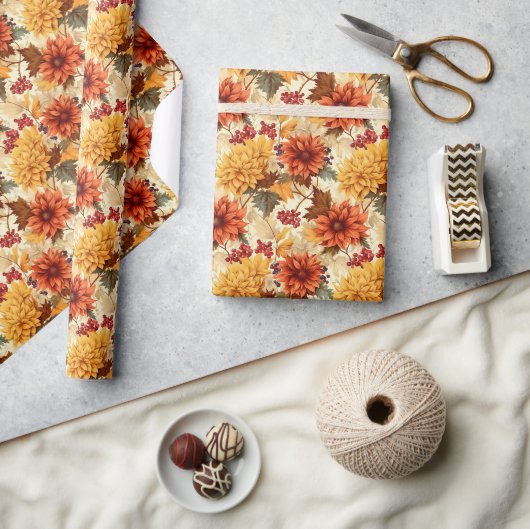 Herbstorange Blumen Geschenkpapier (Kunsthandwerk)