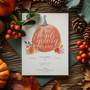 Herbstorange Friendsgiving-Wasserfarben-Kürbis Einladung