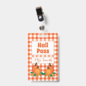 Herbstorange-Hall-Pass mit Namen Ausweis (Vorderseite mit Clip)